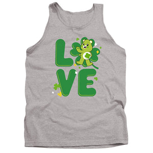 AN OFFCIALLY LICENSED CARE BEARS: UNLOCK THE MAGIC GOOD LUCK BEAR LOVE ST. PATRICK'S DAY ADULT UNISEX TANK TOP ATHLETIC HEATHER