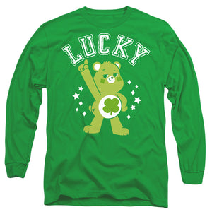 AN OFFCIALLY LICENSED CARE BEARS: UNLOCK THE MAGIC GOOD LUCK BEAR LUCKY COLLEGIATE ST. PATRICK'S DAY MEN'S LONG SLEEVE T-SHIRT KELLY GREEN