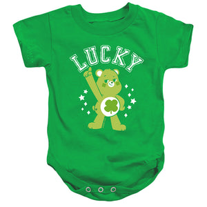 AN OFFCIALLY LICENSED CARE BEARS: UNLOCK THE MAGIC GOOD LUCK BEAR LUCKY COLLEGIATE ST. PATRICK'S DAY BABY BODYSUIT KELLY GREEN