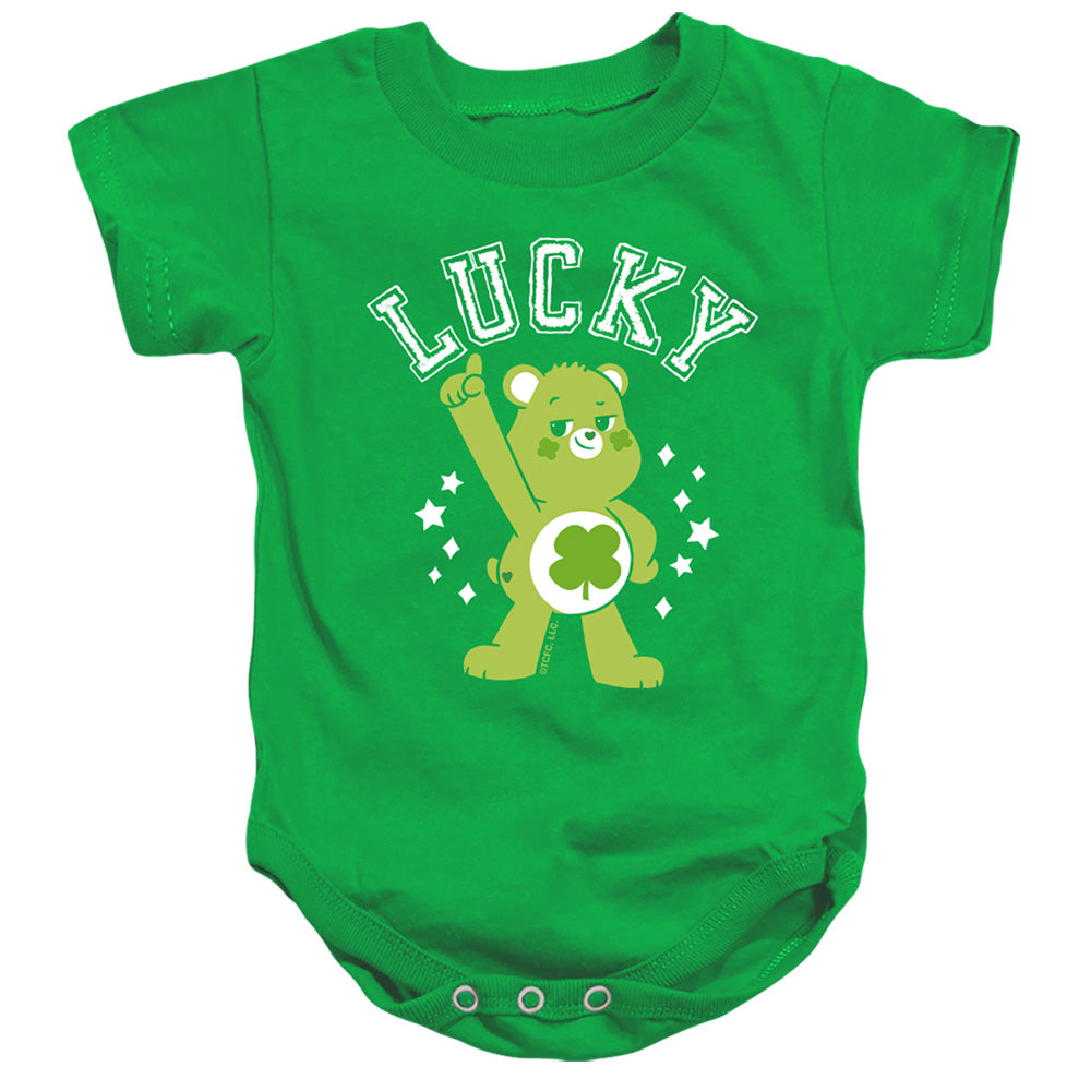 AN OFFCIALLY LICENSED CARE BEARS: UNLOCK THE MAGIC GOOD LUCK BEAR LUCKY COLLEGIATE ST. PATRICK'S DAY BABY BODYSUIT KELLY GREEN