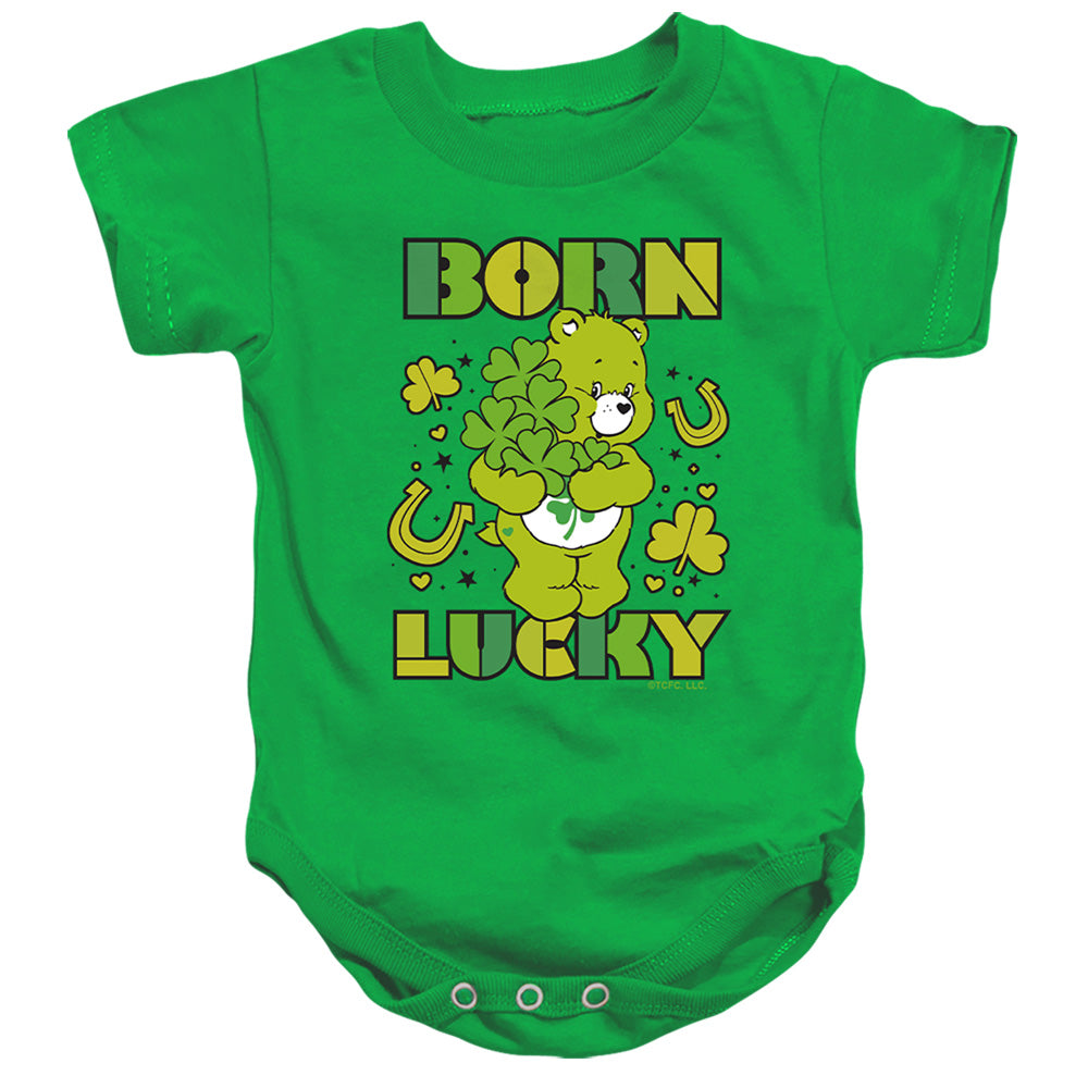 AN OFFCIALLY LICENSED CARE BEARS BORN LUCKY GOOD LUCK BEAR ST. PATRICK'S DAY BABY BODYSUIT KELLY GREEN