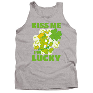 AN OFFCIALLY LICENSED CARE BEARS KISS ME I'M LUCKY ST. PATRICK'S DAY GOOD LUCK BEAR ADULT UNISEX TANK TOP ATHLETIC HEATHER