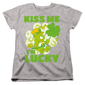 AN OFFCIALLY LICENSED CARE BEARS KISS ME I'M LUCKY ST. PATRICK'S DAY GOOD LUCK BEAR WOMEN'S REGULAR FIT T-SHIRT ATHLETIC HEATHER