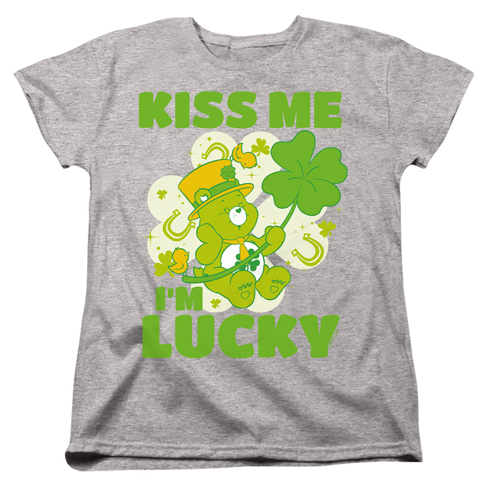 AN OFFCIALLY LICENSED CARE BEARS KISS ME I'M LUCKY ST. PATRICK'S DAY GOOD LUCK BEAR WOMEN'S REGULAR FIT T-SHIRT ATHLETIC HEATHER