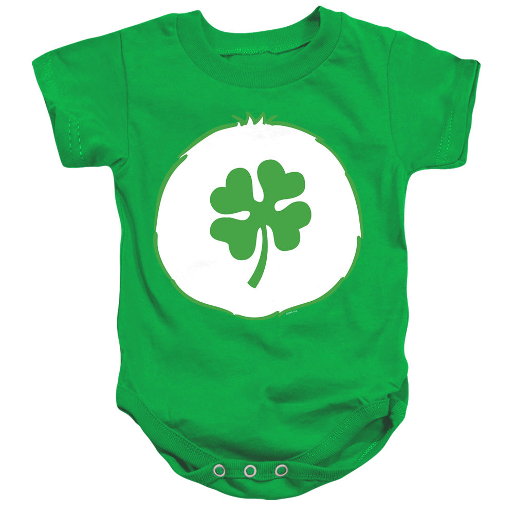 AN OFFCIALLY LICENSED CARE BEARS GOOD LUCK BELLY BABY BODYSUIT KELLY GREEN