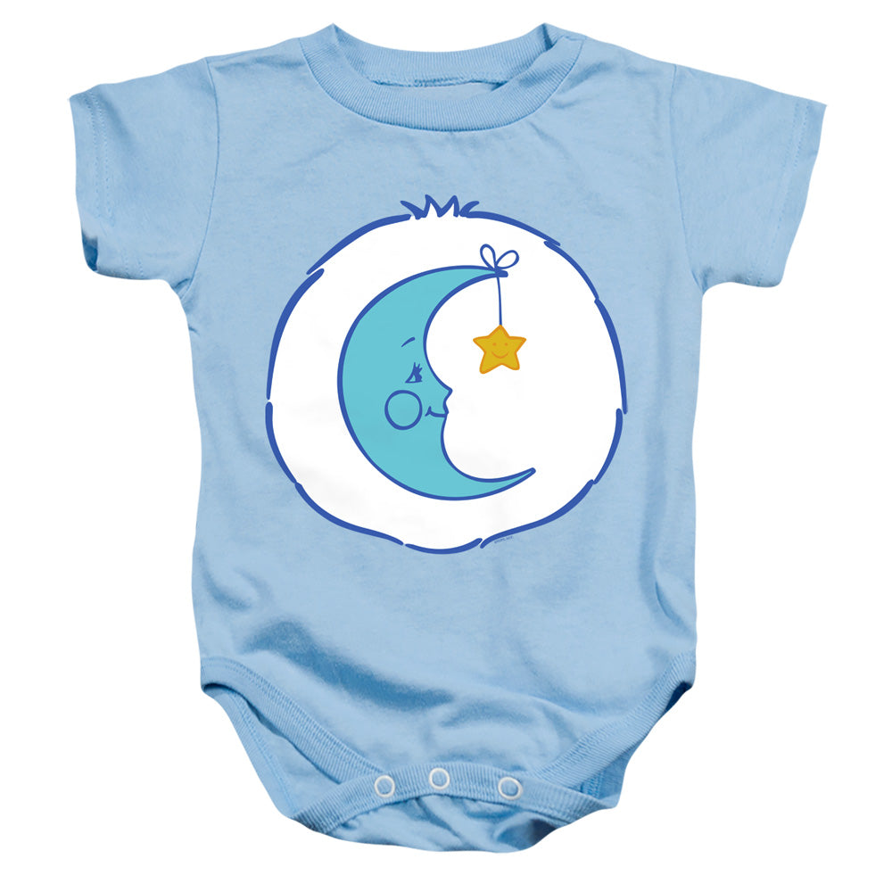 AN OFFCIALLY LICENSED CARE BEARS BEDTIME BELLY BABY BODYSUIT LIGHT BLUE