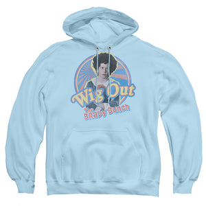AN OFFCIALLY LICENSED BRADY BUNCH WIG OUT ADULT UNISEX PULLOVER HOODIE LIGHT BLUE