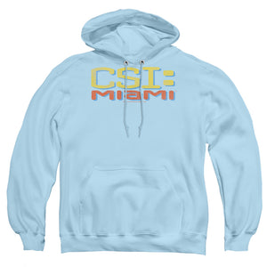AN OFFCIALLY LICENSED CSI MIAMI LOGO DISTRESSED ADULT UNISEX PULLOVER HOODIE LIGHT BLUE