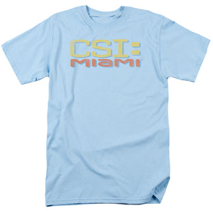 AN OFFCIALLY LICENSED CSI MIAMI LOGO DISTRESSED MEN'S REGULAR FIT T-SHIRT LIGHT BLUE
