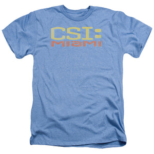 AN OFFCIALLY LICENSED CSI MIAMI LOGO DISTRESSED MEN'S HEATHER T-SHIRT LIGHT BLUE