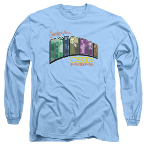 AN OFFCIALLY LICENSED CSI MIAMI GREETING FROM MIAMI MEN'S LONG SLEEVE T-SHIRT CAROLINA BLUE