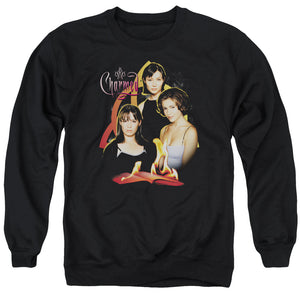 AN OFFCIALLY LICENSED CHARMED ORIGINAL THREE ADULT UNISEX CREWNECK SWEATSHIRT BLACK