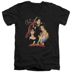 AN OFFCIALLY LICENSED CHARMED ORIGINAL THREE MEN'S V-NECK T-SHIRT BLACK