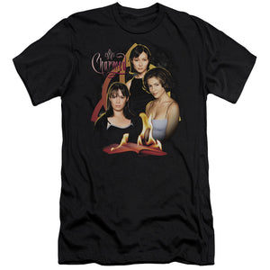 AN OFFCIALLY LICENSED CHARMED ORIGINAL THREE MEN'S PREMIUM SLIM FIT T-SHIRT BLACK