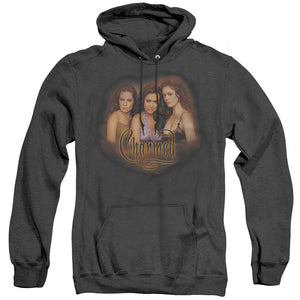 AN OFFCIALLY LICENSED CHARMED SMOKIN ADULT UNISEX HEATHER PULLOVER HOODIE BLACK