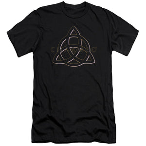 AN OFFCIALLY LICENSED CHARMED TRIPLE LINKED LOGO MEN'S PREMIUM SLIM FIT T-SHIRT BLACK