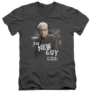 AN OFFCIALLY LICENSED CSI THE NEW GUY MEN'S V-NECK T-SHIRT CHARCOAL