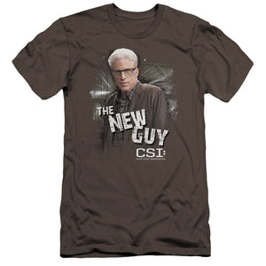 AN OFFCIALLY LICENSED CSI THE NEW GUY MEN'S PREMIUM SLIM FIT T-SHIRT CHARCOAL
