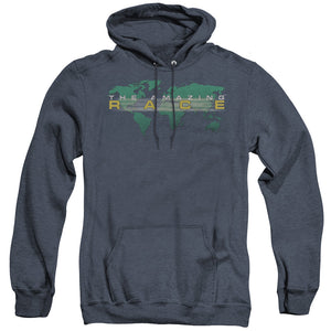 AN OFFCIALLY LICENSED AMAZING RACE AROUND THE WORLD ADULT UNISEX HEATHER PULLOVER HOODIE NAVY