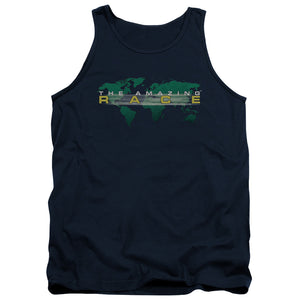 AN OFFCIALLY LICENSED AMAZING RACE AROUND THE WORLD ADULT UNISEX TANK TOP NAVY