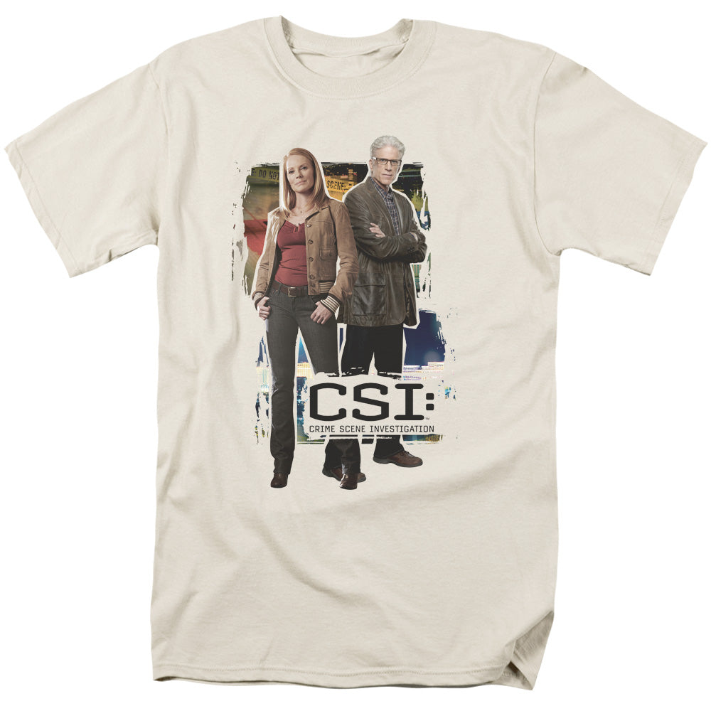 AN OFFCIALLY LICENSED CSI BACK TO BACK MEN'S REGULAR FIT T-SHIRT CREAM