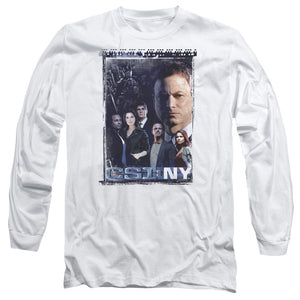 AN OFFCIALLY LICENSED CSI NY WATCHFUL EYE MEN'S LONG SLEEVE T-SHIRT WHITE