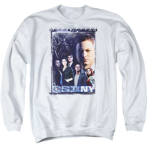 AN OFFCIALLY LICENSED CSI NY WATCHFUL EYE ADULT UNISEX CREWNECK SWEATSHIRT WHITE