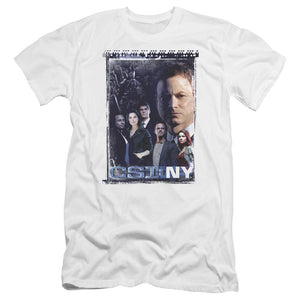AN OFFCIALLY LICENSED CSI NY WATCHFUL EYE MEN'S PREMIUM SLIM FIT T-SHIRT WHITE