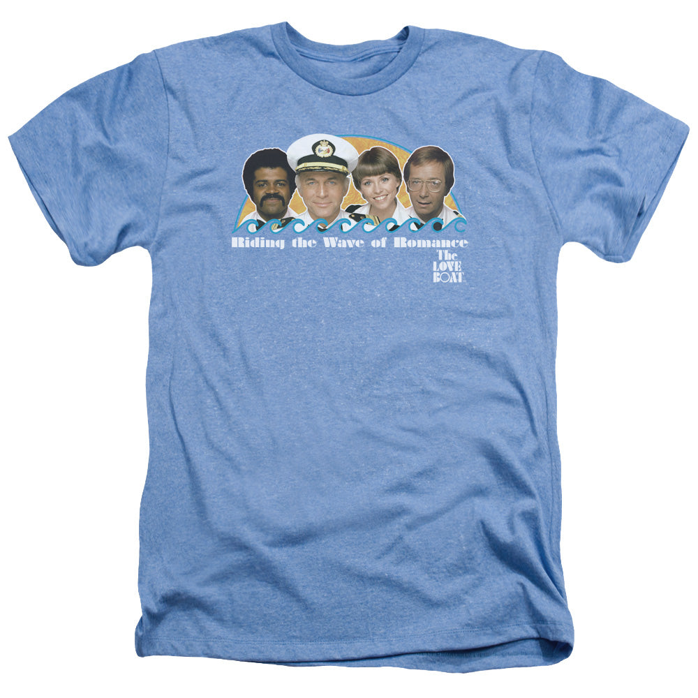 AN OFFCIALLY LICENSED LOVE BOAT WAVE OF ROMANCE MEN'S HEATHER T-SHIRT LIGHT BLUE