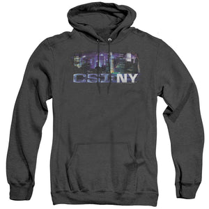 AN OFFCIALLY LICENSED CSI NY NEVER RESTS ADULT UNISEX HEATHER PULLOVER HOODIE BLACK