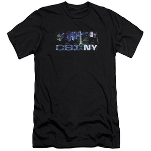 AN OFFCIALLY LICENSED CSI NY NEVER RESTS MEN'S PREMIUM SLIM FIT T-SHIRT BLACK