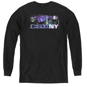 AN OFFCIALLY LICENSED CSI NY NEVER RESTS YOUTH LONG SLEEVE T-SHIRT BLACK