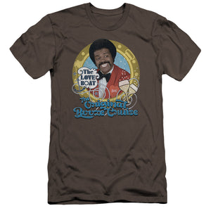 AN OFFCIALLY LICENSED LOVE BOAT ORIGINAL BOOZE CRUISE MEN'S PREMIUM SLIM FIT T-SHIRT CHARCOAL