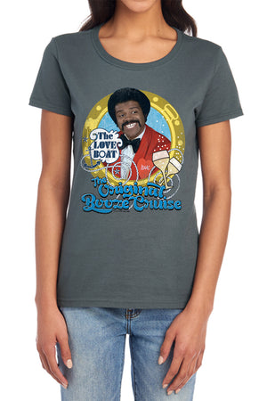 AN OFFCIALLY LICENSED LOVE BOAT ORIGINAL BOOZE CRUISE WOMEN'S REGULAR FIT T-SHIRT CHARCOAL