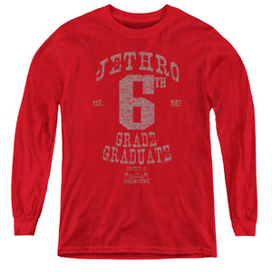 AN OFFCIALLY LICENSED BEVERLY HILLBILLIES MR 6TH GRADE GRAD YOUTH LONG SLEEVE T-SHIRT RED