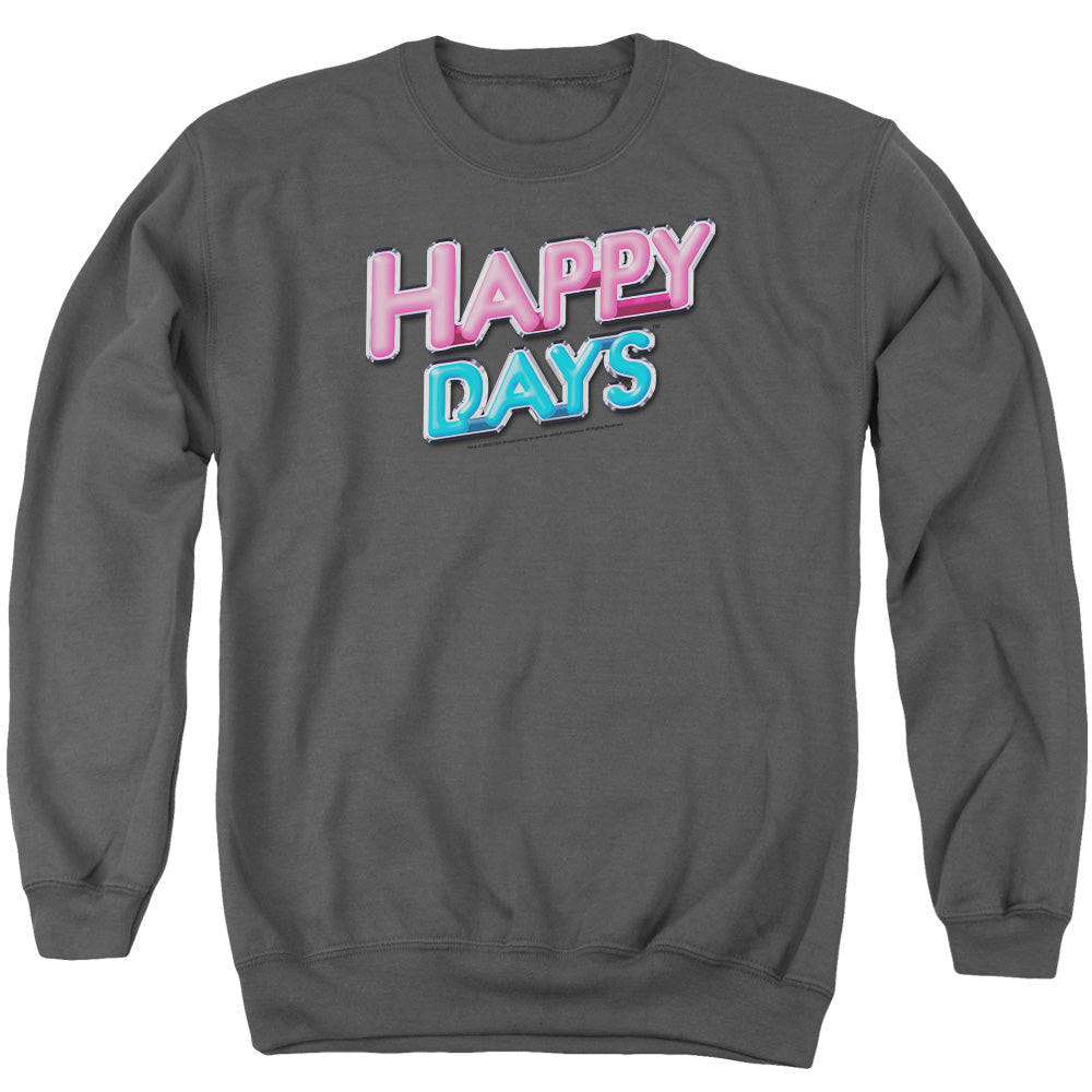AN OFFCIALLY LICENSED HAPPY DAYS HAPPY DAYS LOGO ADULT UNISEX CREWNECK SWEATSHIRT CHARCOAL