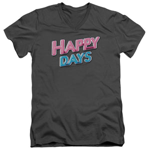 AN OFFCIALLY LICENSED HAPPY DAYS HAPPY DAYS LOGO MEN'S V-NECK T-SHIRT CHARCOAL