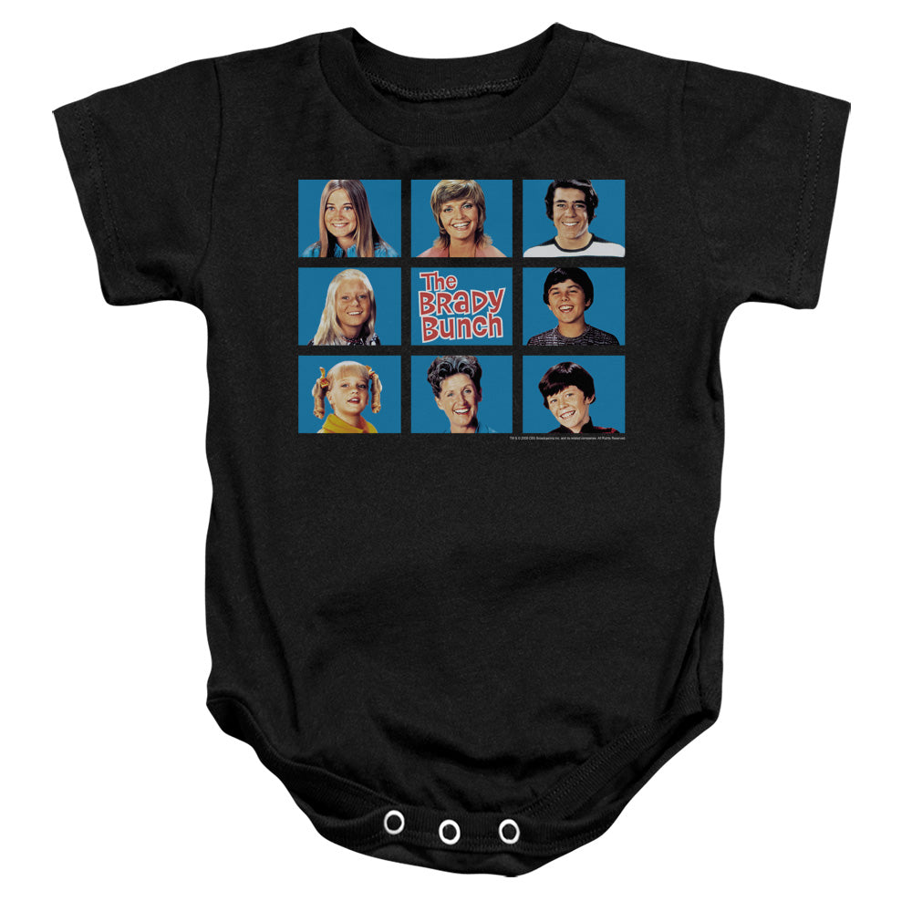 AN OFFCIALLY LICENSED BRADY BUNCH FRAMED BABY BODYSUIT BLACK