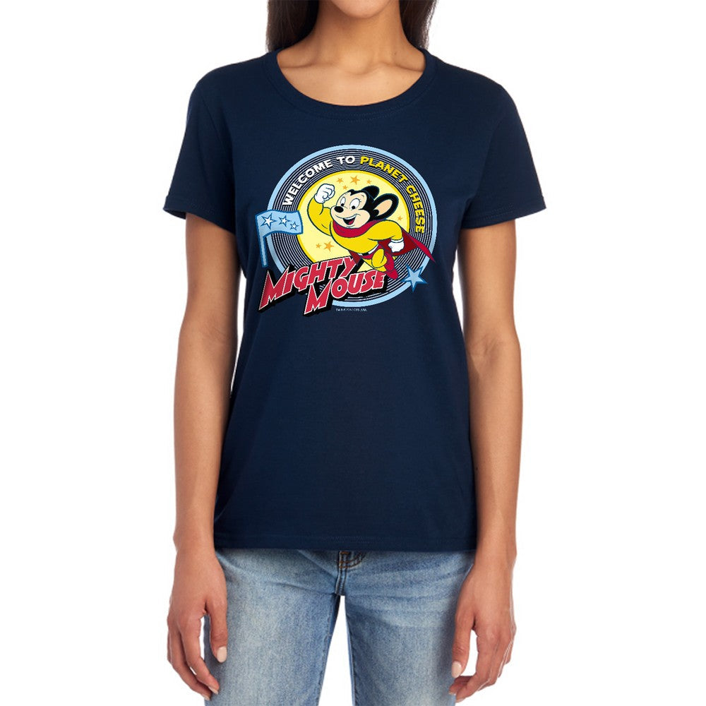 Mighty Mouse Planet Cheese Licensed Women's T-Shirt Regular Fit LG