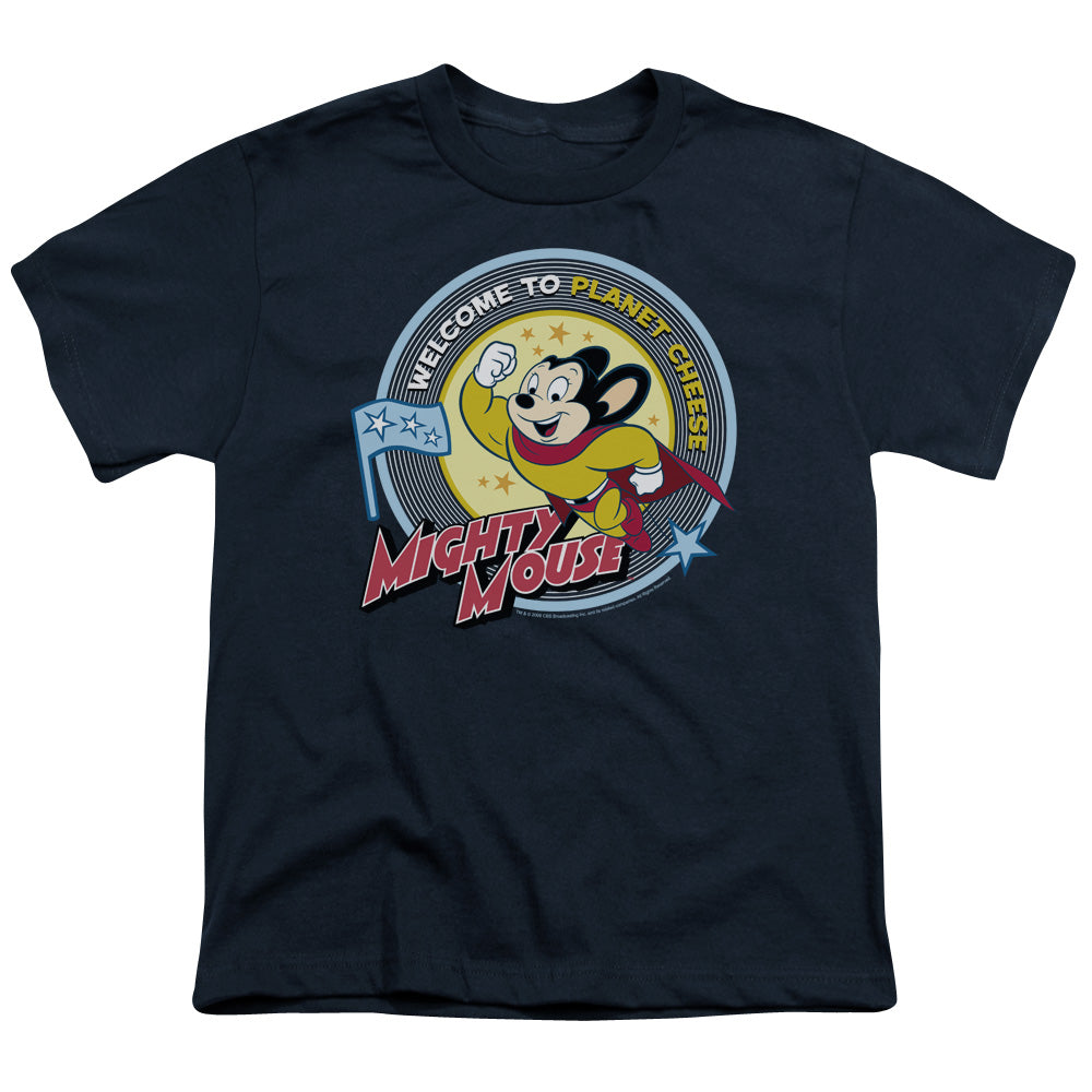 Mighty Mouse Planet Cheese Licensed Kid's T-Shirt (Ages 4-7) XS-XL