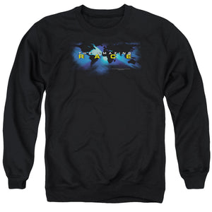 AN OFFCIALLY LICENSED AMAZING RACE FADED GLOBE ADULT UNISEX CREWNECK SWEATSHIRT BLACK