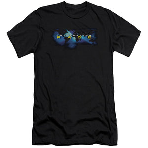 AN OFFCIALLY LICENSED AMAZING RACE FADED GLOBE MEN'S PREMIUM SLIM FIT T-SHIRT BLACK