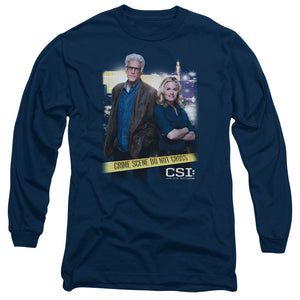 AN OFFCIALLY LICENSED CSI DO NOT CROSS MEN'S LONG SLEEVE T-SHIRT NAVY