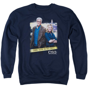 AN OFFCIALLY LICENSED CSI DO NOT CROSS ADULT UNISEX CREWNECK SWEATSHIRT NAVY
