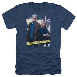 AN OFFCIALLY LICENSED CSI DO NOT CROSS MEN'S HEATHER T-SHIRT NAVY