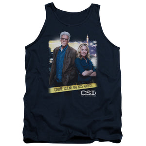 AN OFFCIALLY LICENSED CSI DO NOT CROSS ADULT UNISEX TANK TOP NAVY