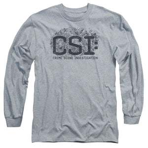 AN OFFCIALLY LICENSED CSI DISTRESSED LOGO MEN'S LONG SLEEVE T-SHIRT ATHLETIC HEATHER