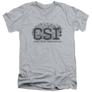 AN OFFCIALLY LICENSED CSI DISTRESSED LOGO MEN'S V-NECK T-SHIRT ATHLETIC HEATHER