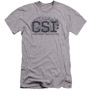 AN OFFCIALLY LICENSED CSI DISTRESSED LOGO MEN'S PREMIUM SLIM FIT T-SHIRT ATHLETIC HEATHER