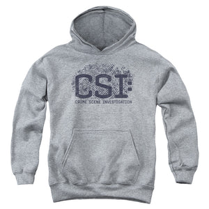 AN OFFCIALLY LICENSED CSI DISTRESSED LOGO YOUTH HOODIE ATHLETIC HEATHER
